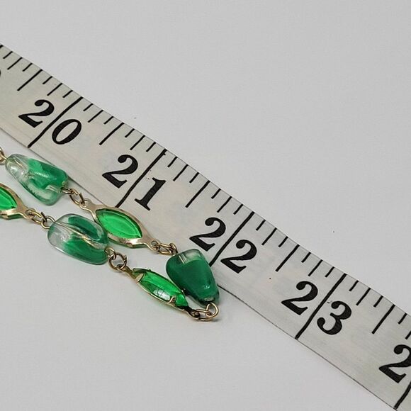 Vintage Flapper Necklace Gold Tone Resin Green Beaded Versatile 45" Delicate - Picture 3 of 14